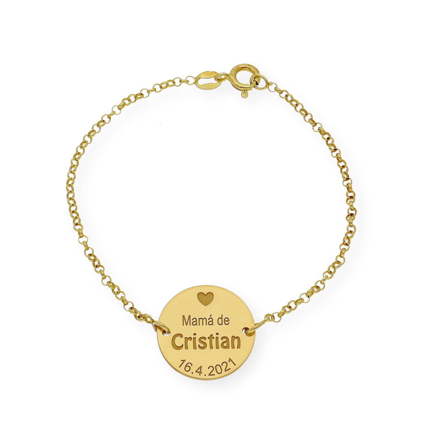 Pulsera Dije Ina Mamá con nombre y Fecha en Plata 925 y Baño de Oro Rosa 18k