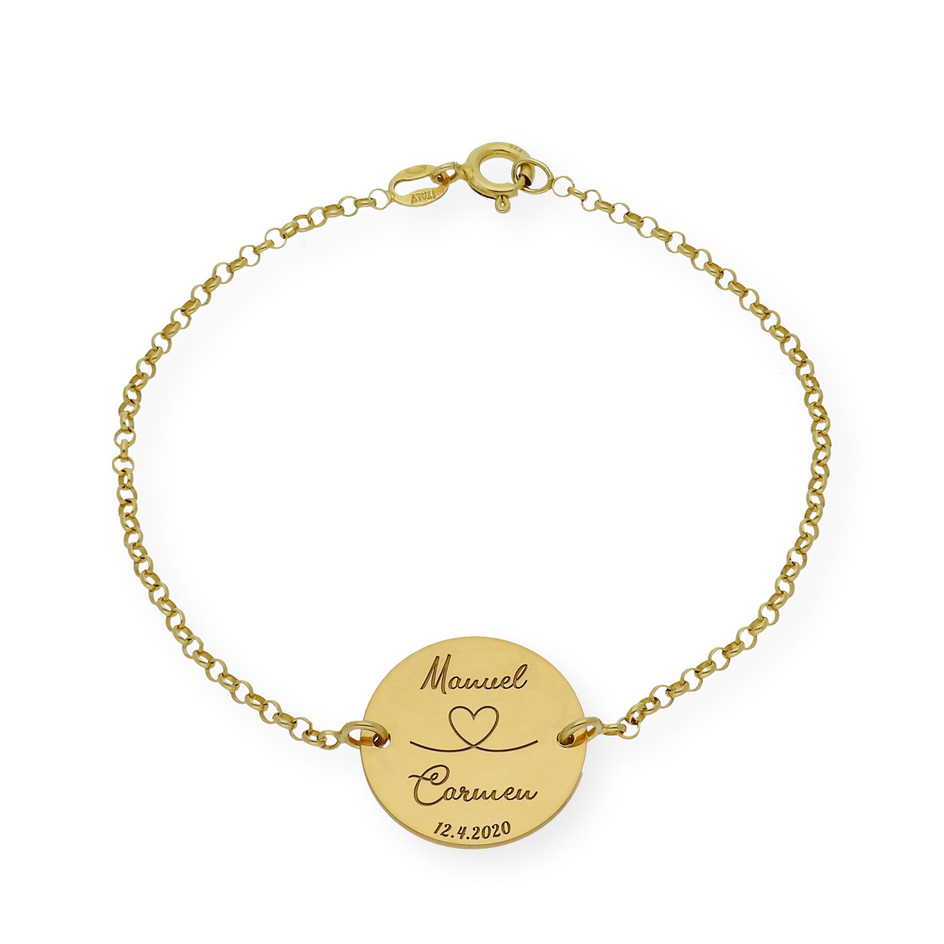 Pulsera Dije Nara Corazón con Nombres y fecha en Plata 925