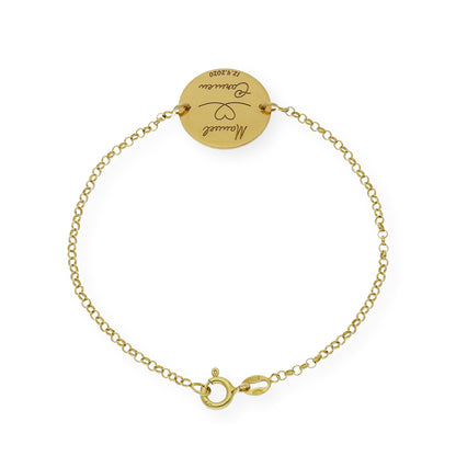 Pulsera Dije Nara Corazón con Nombres y fecha en Plata 925 con Baño de Oro 18k