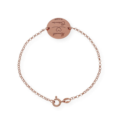 Pulsera Dije Nara Corazón con Nombres y fecha en Plata 925 con Baño de Oro Rosa 18k