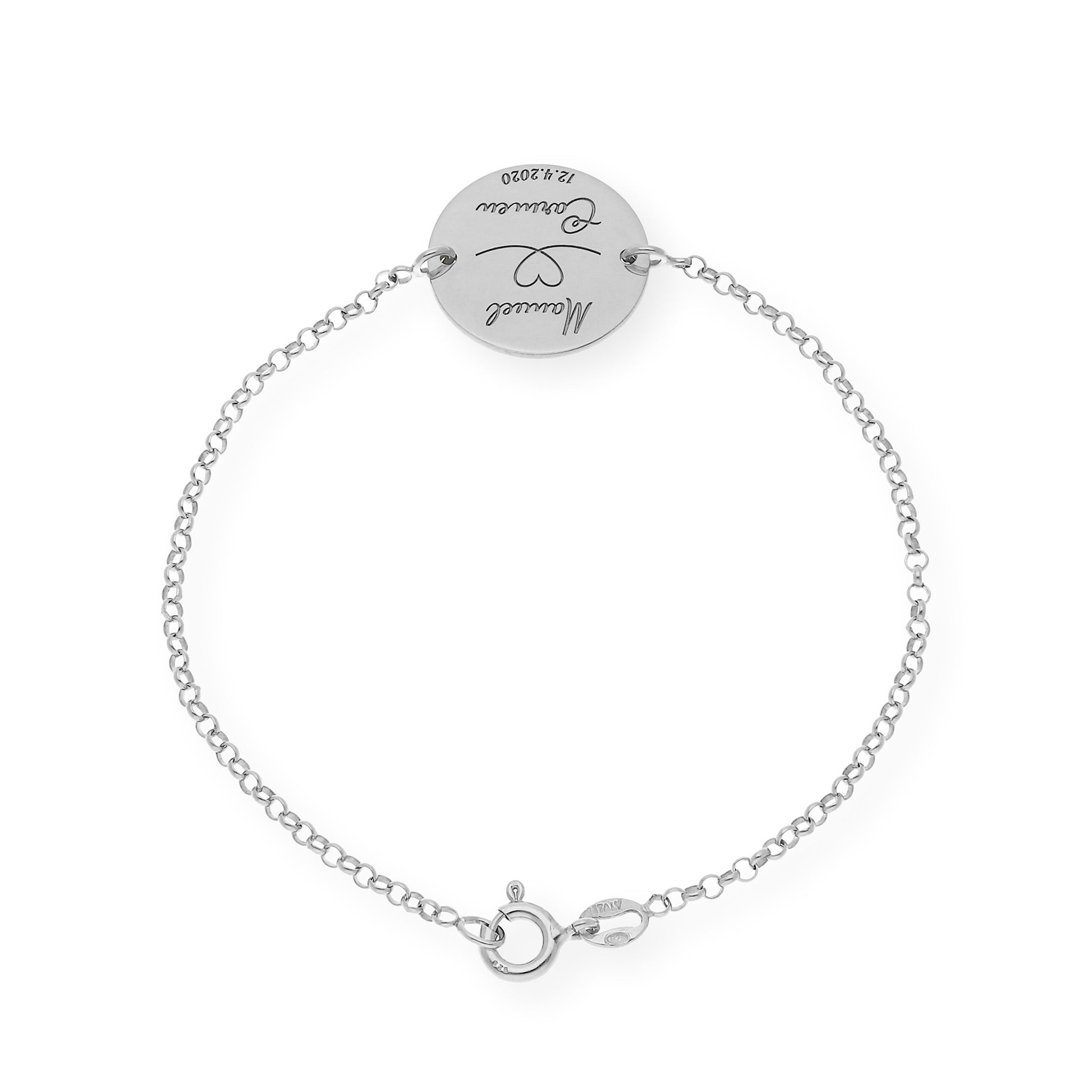 Pulsera Dije Nara Corazón con Nombres y fecha en Plata 925 con Baño de Oro Rosa 18k