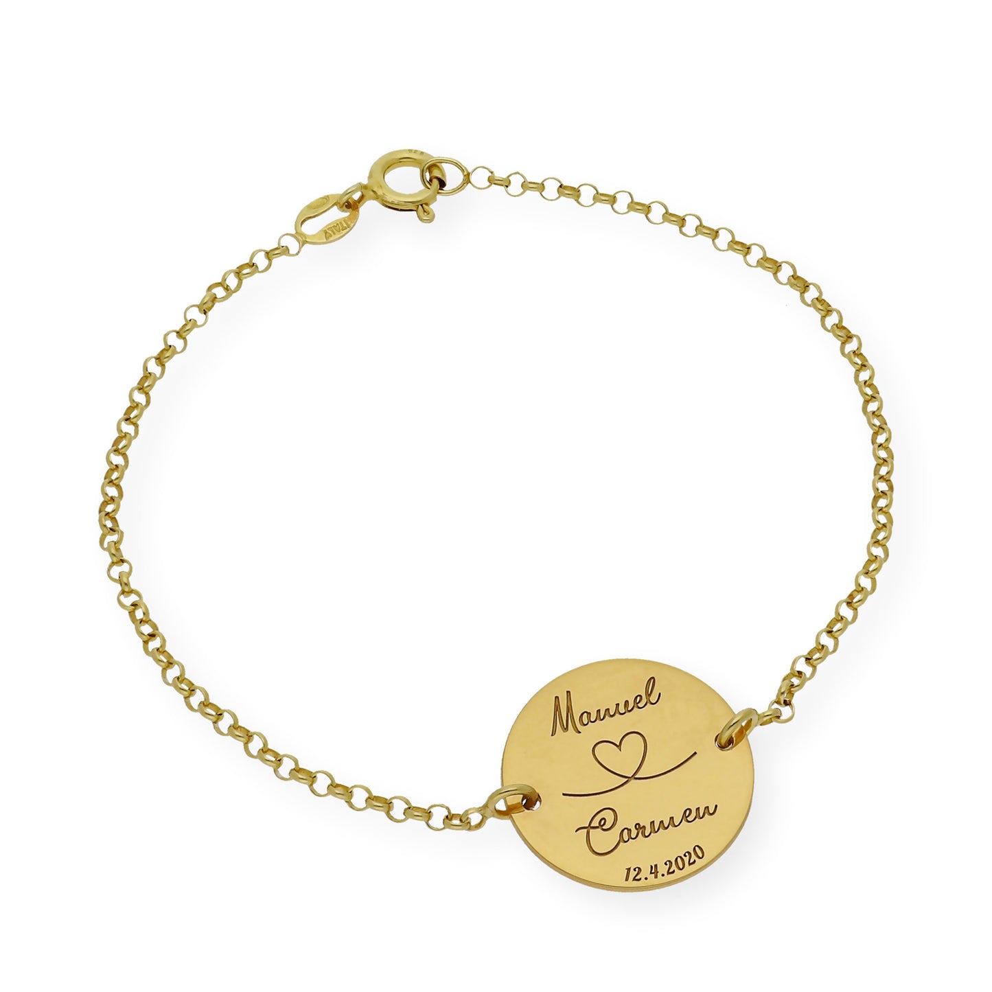 Pulsera Dije Nara Corazón con Nombres y fecha en Plata 925 con Baño de Oro Rosa 18k