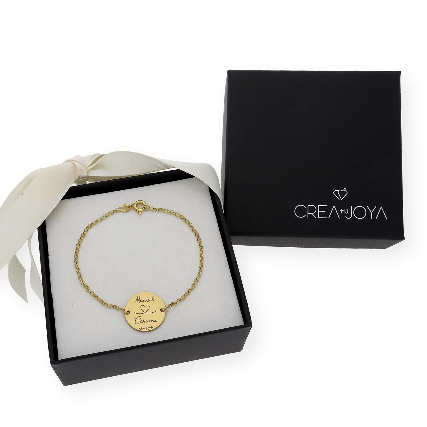 Pulsera Dije Nara Corazón con Nombres y fecha en Plata 925 con Baño de Oro Rosa 18k