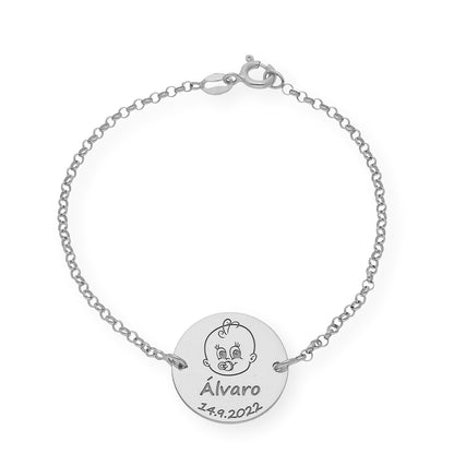 Pulsera Dije Bebé con Nombre y Fecha en Plata 925