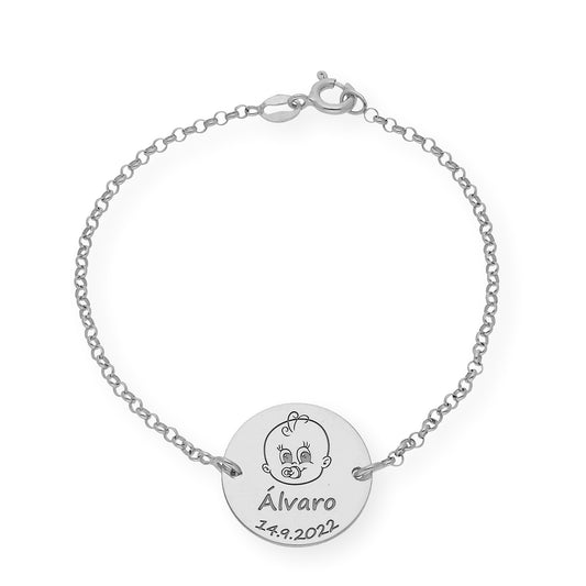 Pulsera Dije Bebé con Nombre y Fecha en Plata 925