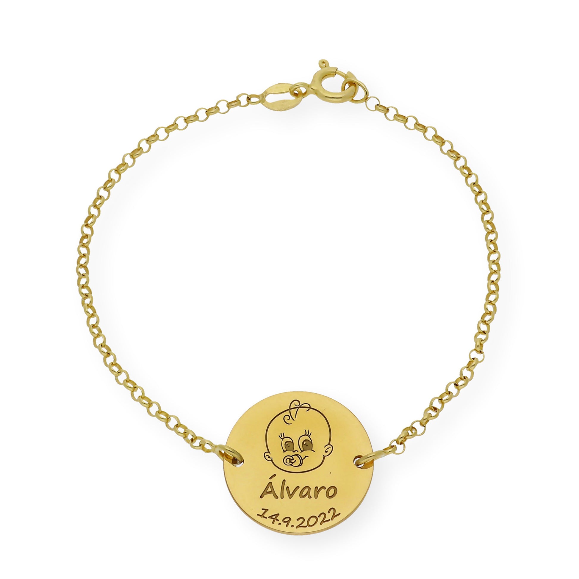 Pulsera Dije Bebé con Nombre y Fecha en Plata 925