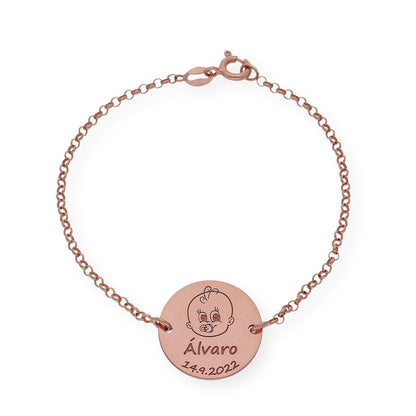 Pulsera Dije Bebé con Nombre y Fecha en Plata 925