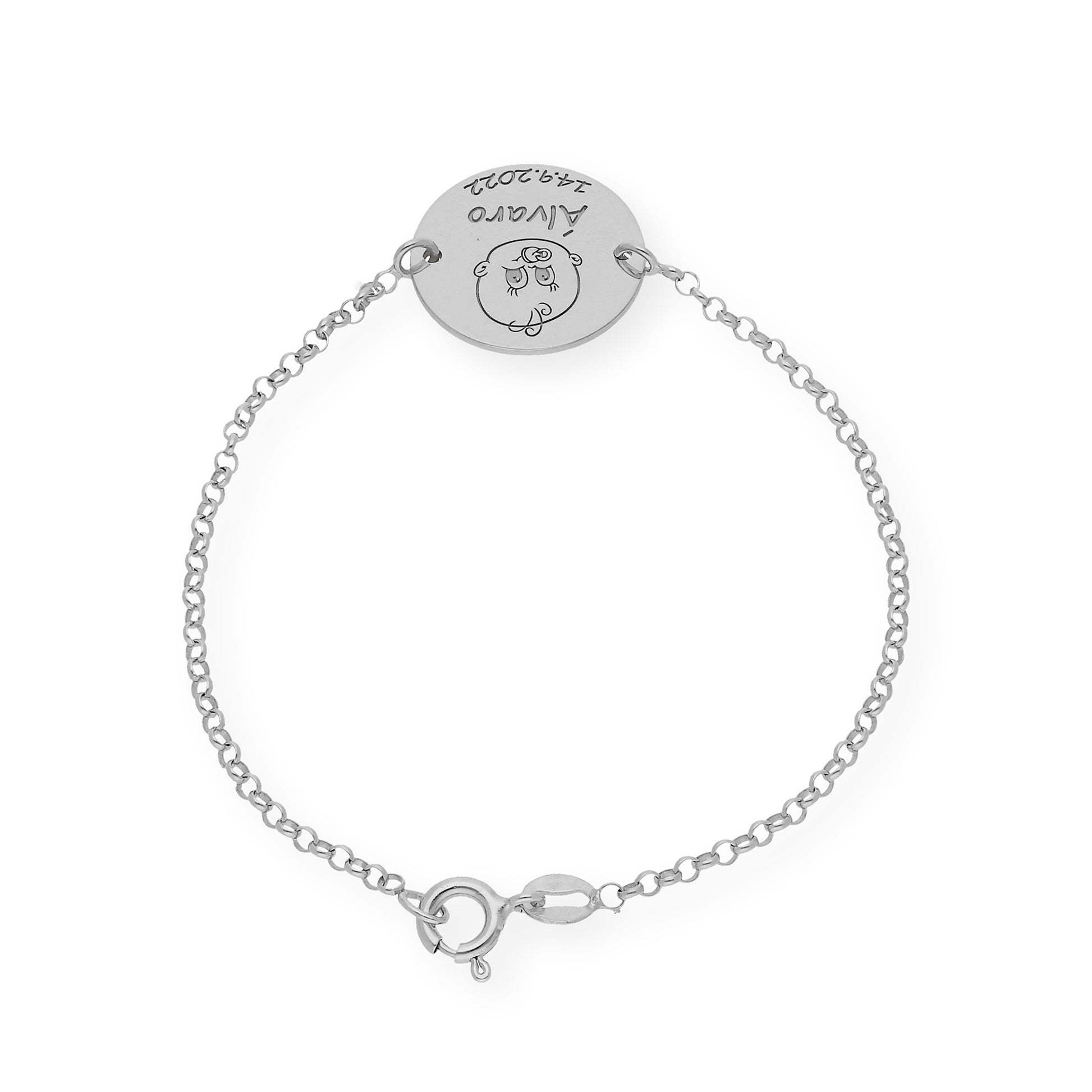 Pulsera Dije Bebe con Nombre y Fecha en Plata 925 con Baño de Oro Rosa 18k