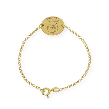 Pulsera Dije Bebe con Nombre y Fecha en Plata 925 con Baño de Oro Rosa 18k