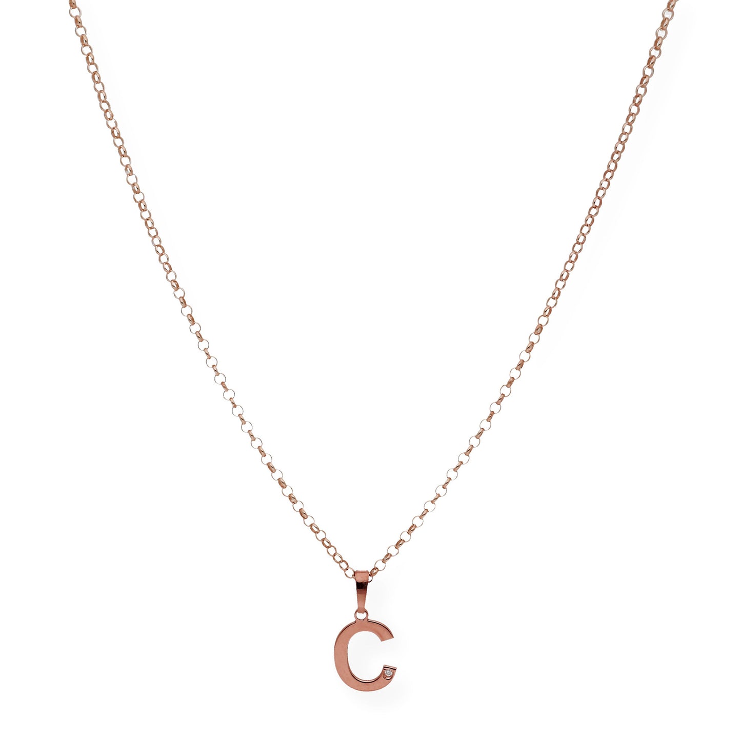 Colgante Inicial con Diamante en Plata 925 y Baño de Oro Rosa 18k
