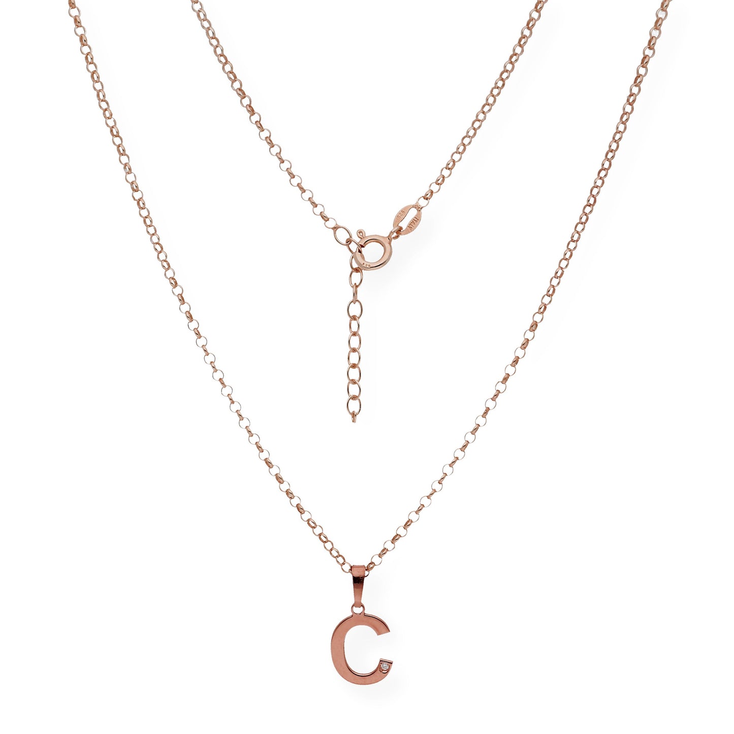 Colgante Inicial con Diamante en Plata 925 y Baño de Oro Rosa 18k
