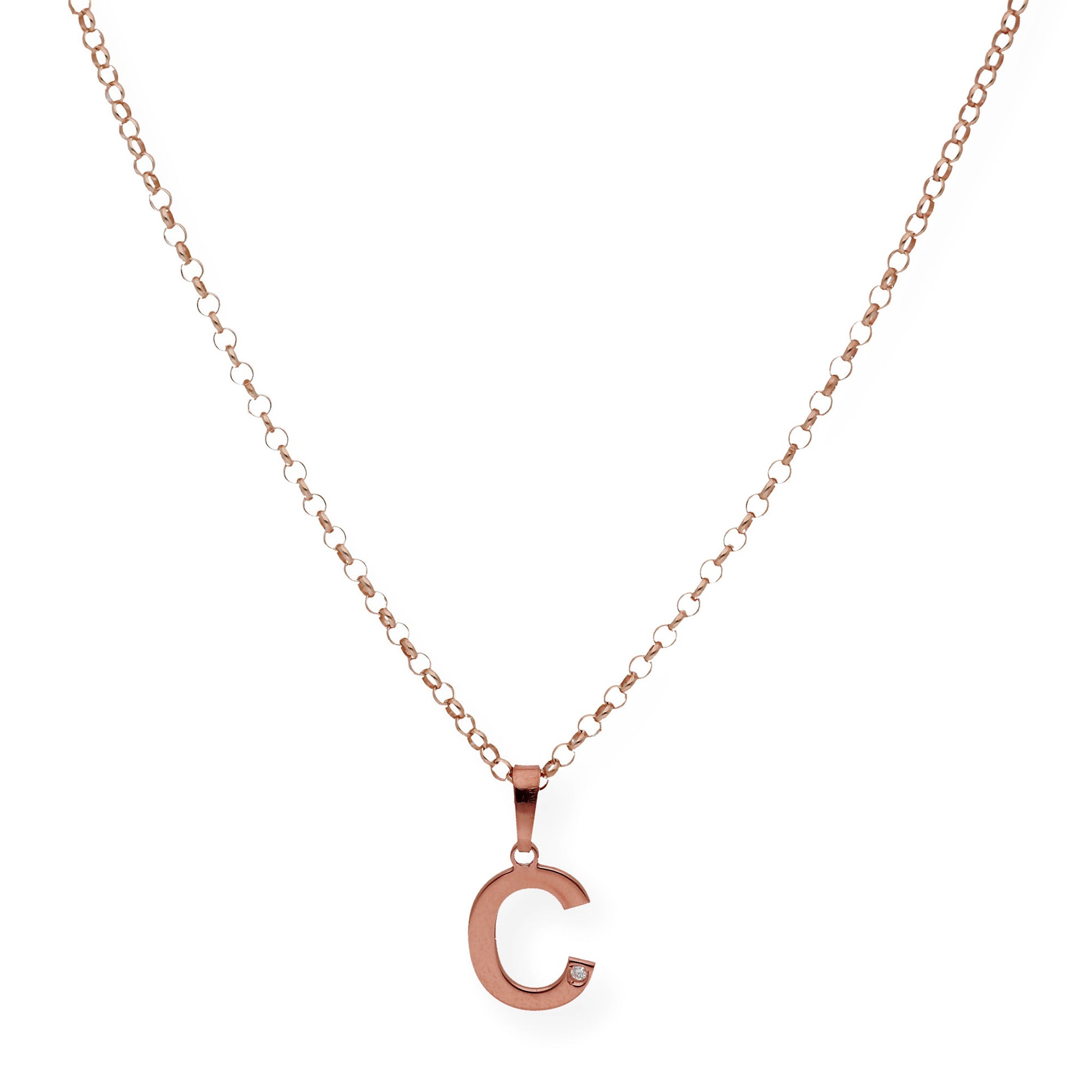 Colgante Inicial con Diamante en Plata 925 y Baño de Oro Rosa 18k