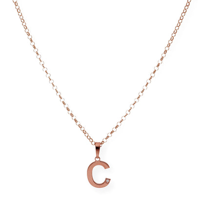 Colgante Inicial con Diamante en Plata 925 y Baño de Oro Rosa 18k