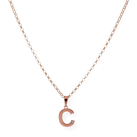 Colgante Inicial con Diamante en Plata 925 y Baño de Oro Rosa 18k