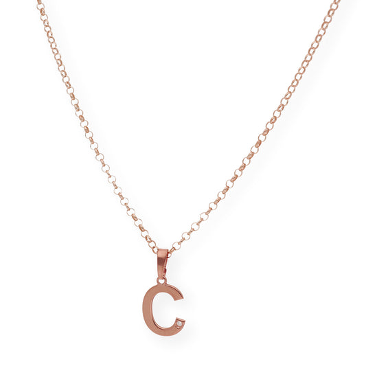 Colgante Inicial con Diamante en Plata 925 y Baño de Oro Rosa 18k