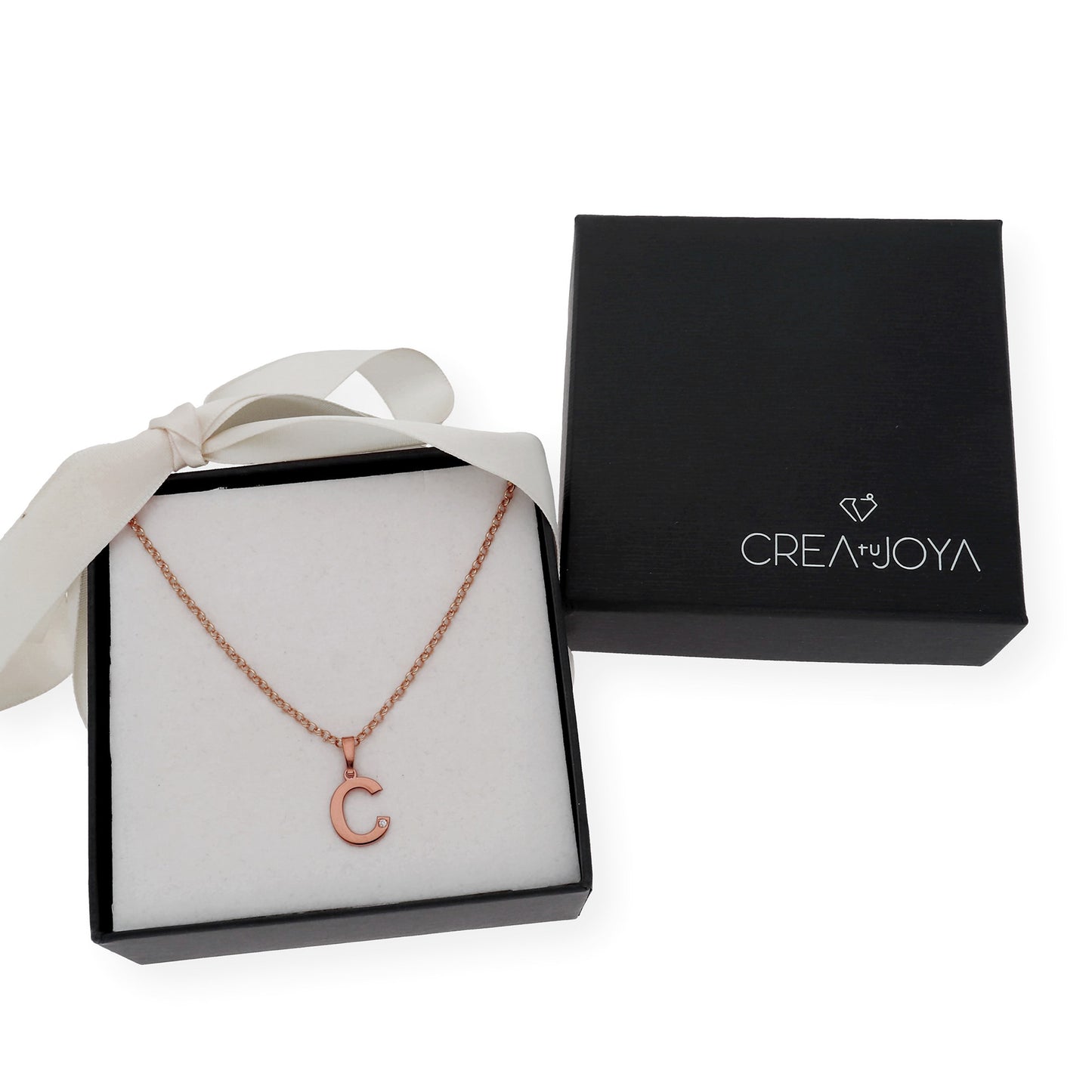 Colgante Inicial con Diamante en Plata 925 y Baño de Oro Rosa 18k
