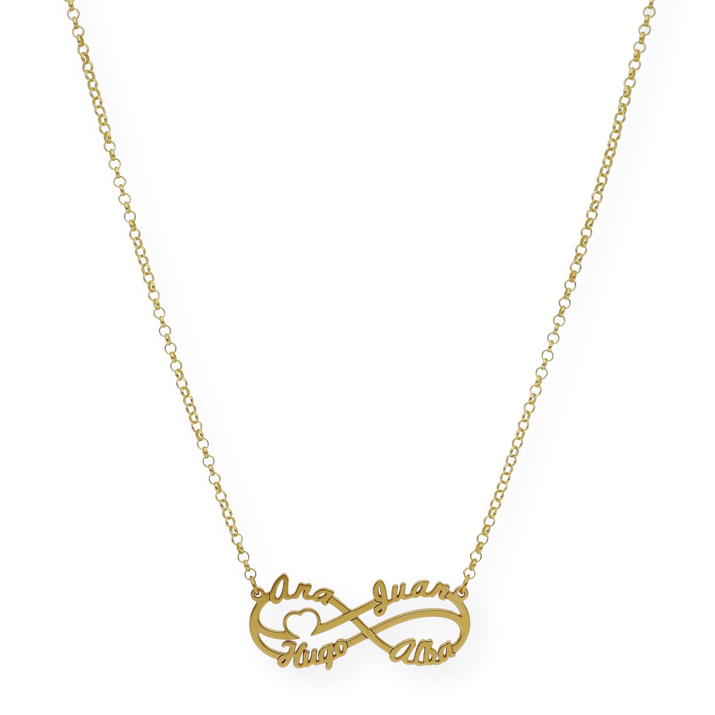 Colgante Infinito Cyrilla Cuatro Nombres en Plata 925 con Baño de Oro 18k