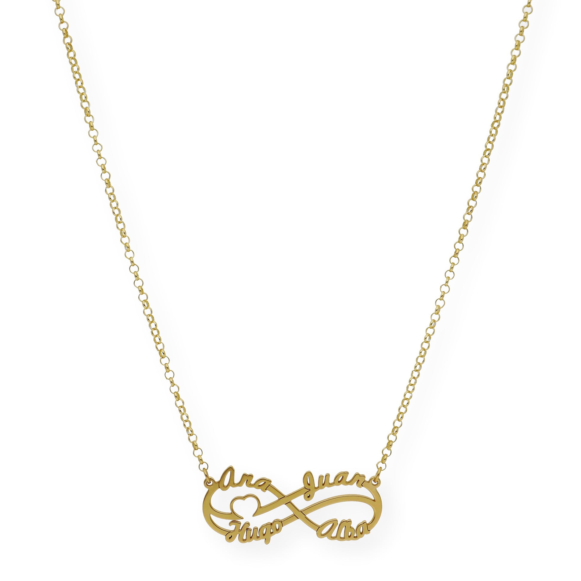 Colgante Infinito Cyrilla Cuatro Nombres en Plata 925 con Baño de Oro 18k