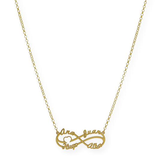 Colgante Infinito Cyrilla Cuatro Nombres en Plata 925 con Baño de Oro 18k