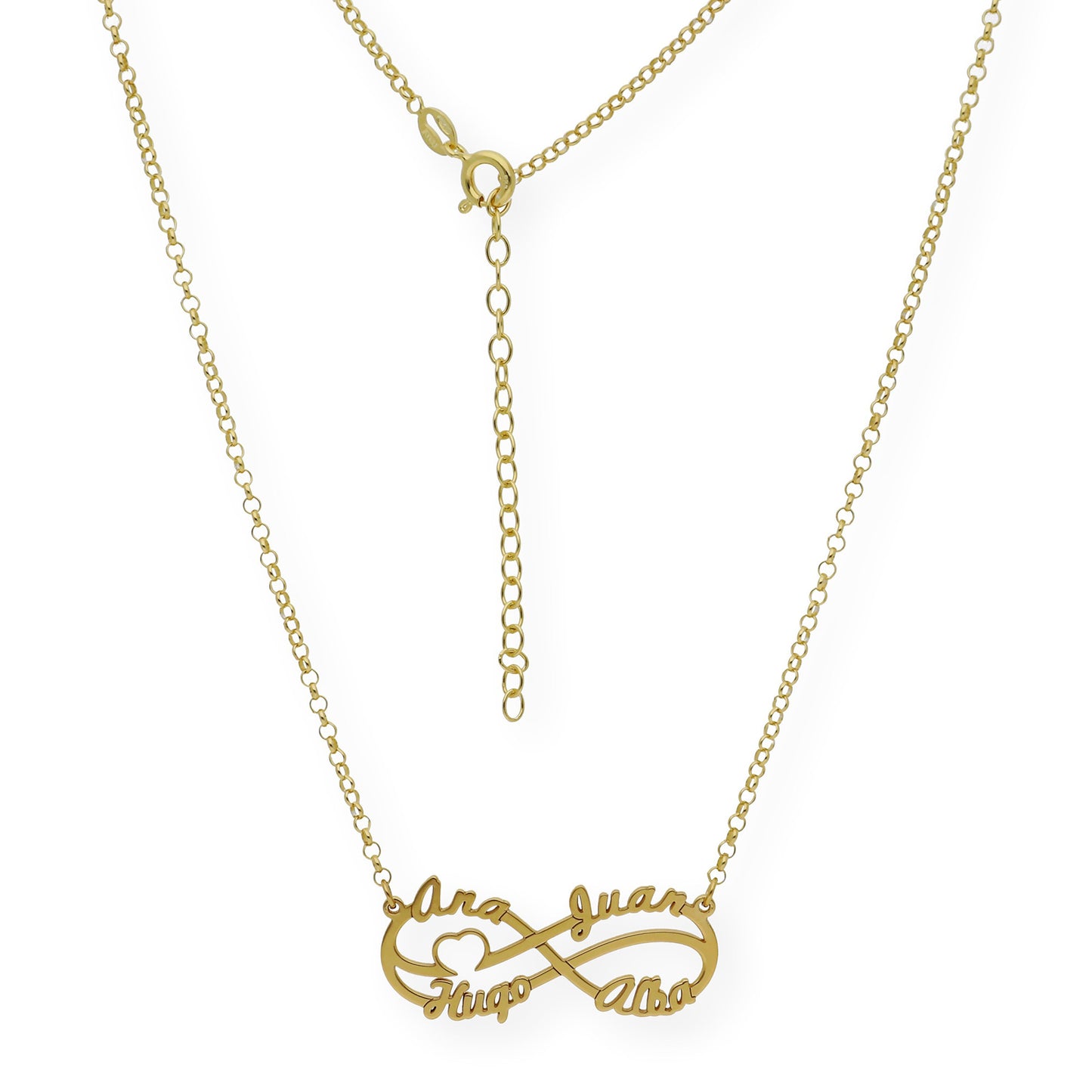 Colgante Infinito Cyrilla Cuatro Nombres en Plata 925 con Baño de Oro 18k