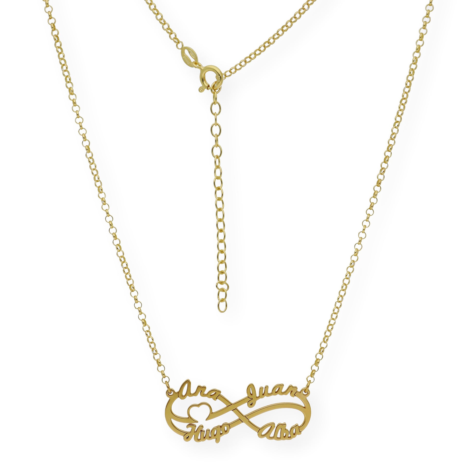 Colgante Infinito Cyrilla Cuatro Nombres en Plata 925 con Baño de Oro 18k