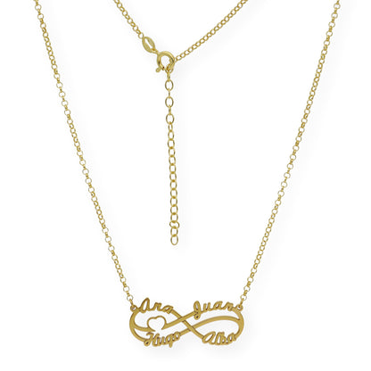 Colgante Infinito Cyrilla Cuatro Nombres en Plata 925 con Baño de Oro 18k