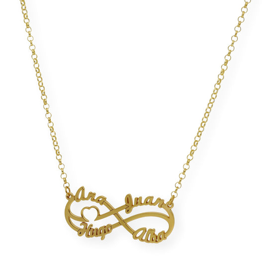 Colgante Infinito Cyrilla Cuatro Nombres en Plata 925 con Baño de Oro 18k