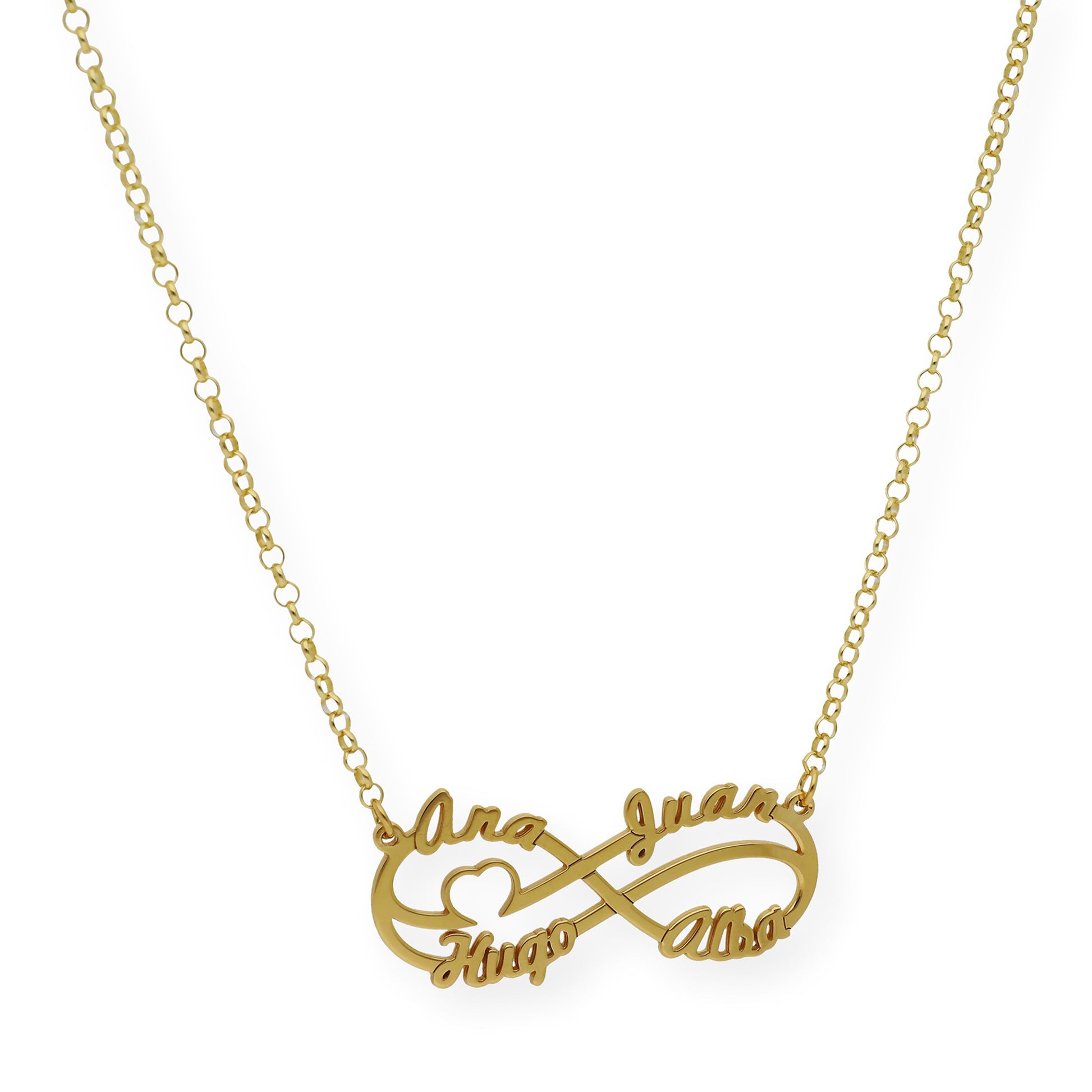 Colgante Infinito Cyrilla Cuatro Nombres en Plata 925 con Baño de Oro 18k