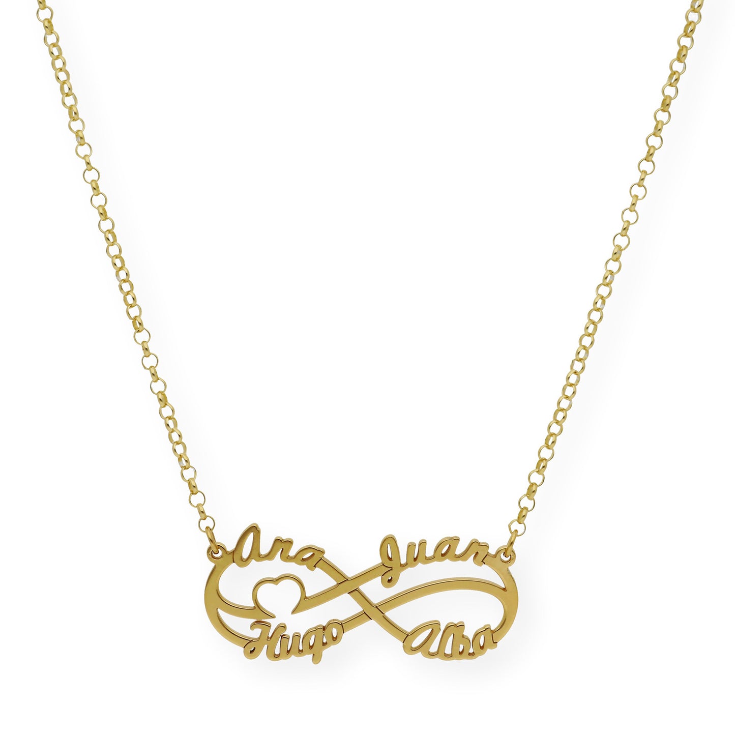 Colgante Infinito Cyrilla Cuatro Nombres en Plata 925 con Baño de Oro 18k