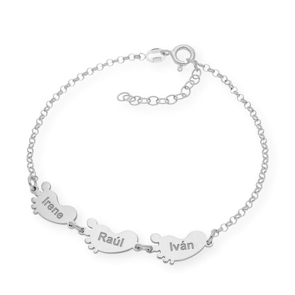 Pulsera "Mis pequeños" Pies con Nombres en Plata 925 y Baño de Oro 18K