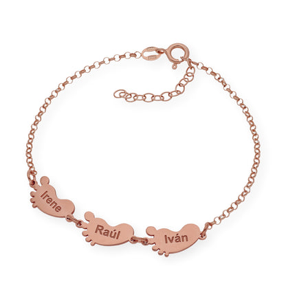 Pulsera "Mis pequeños" Pies con Nombres en Plata 925 y Baño de Oro 18K