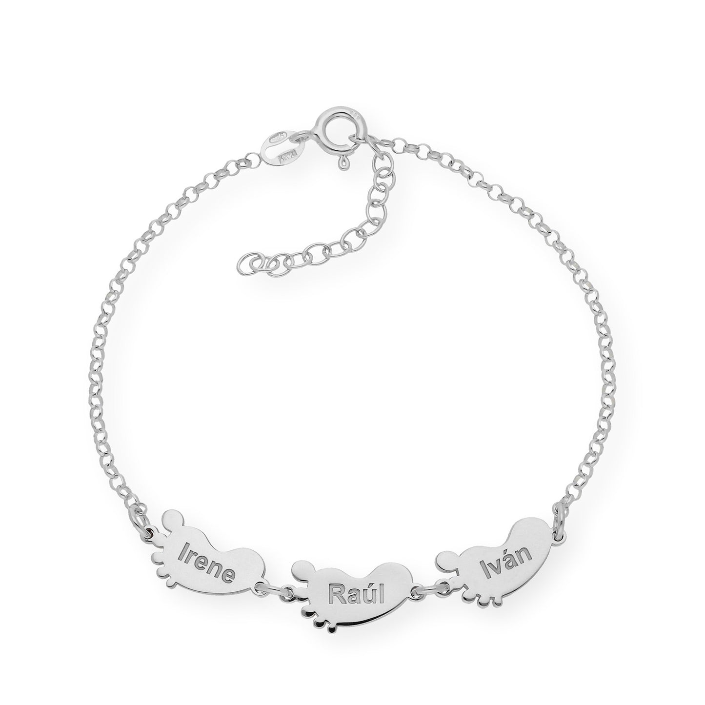 Pulsera "Mis pequeños" Pies con Nombres en Plata 925 y Baño de Oro Rosa 18K