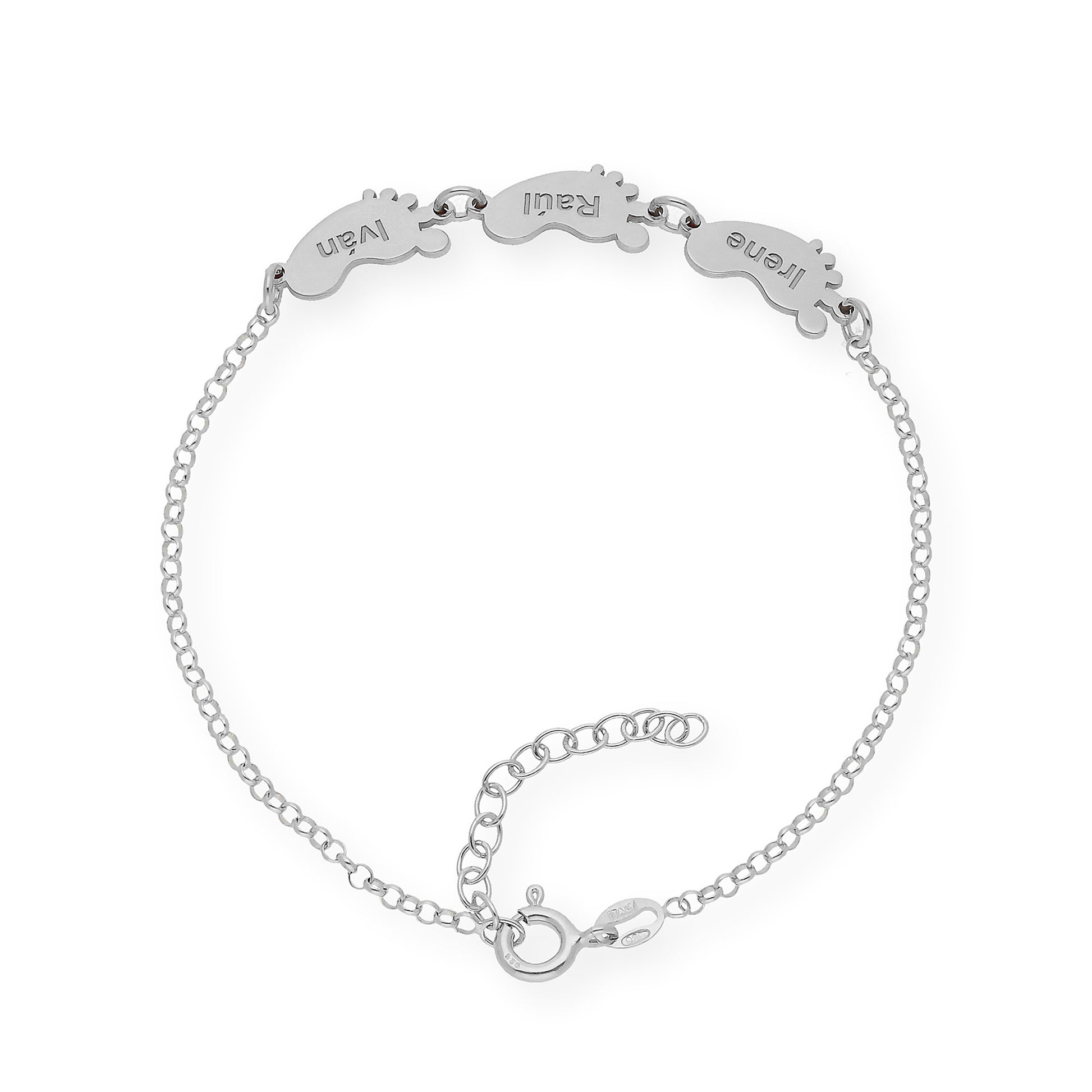 Pulsera "Mis pequeños" Pies con Nombres en Plata 925 y Baño de Oro Rosa 18K