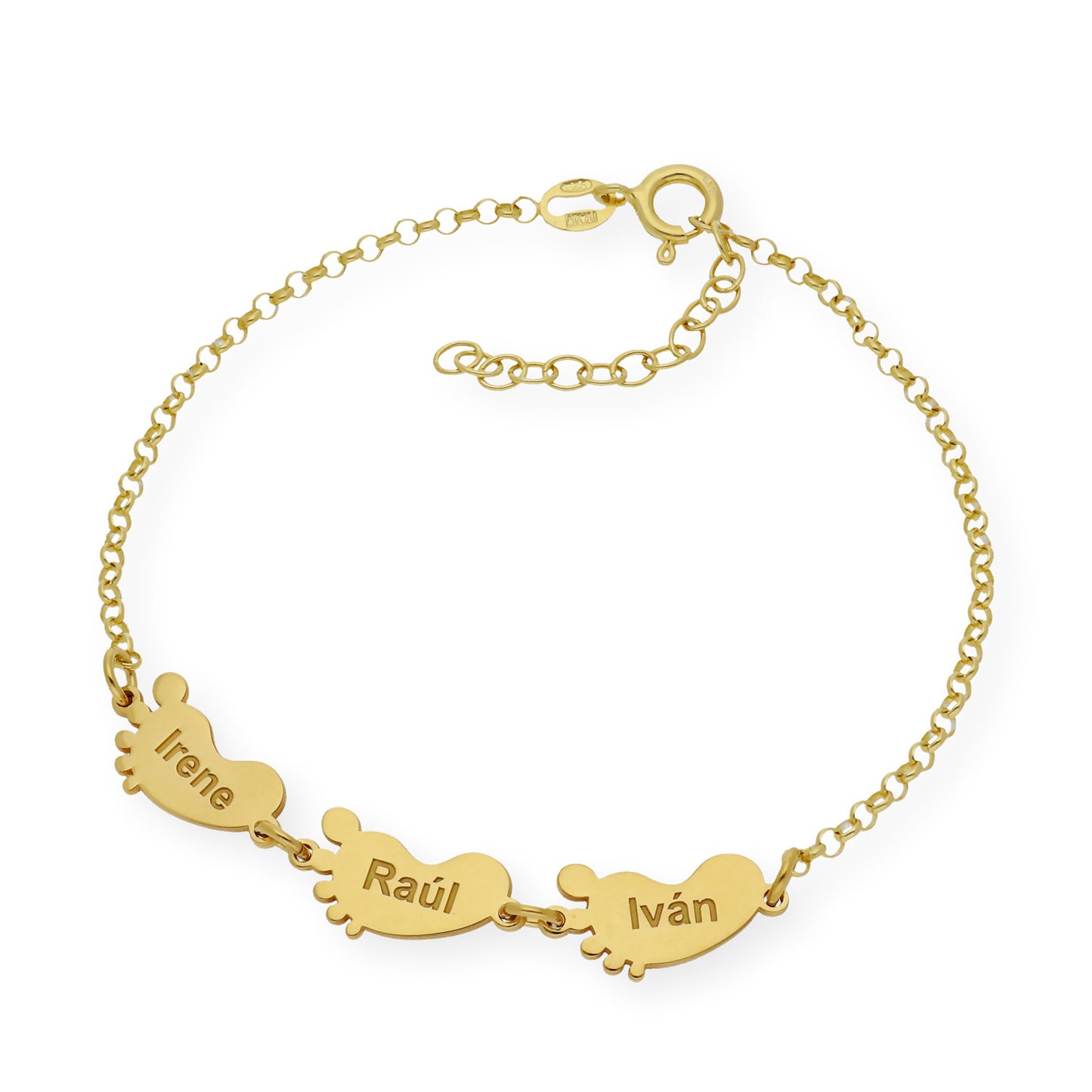 Pulsera "Mis pequeños" Pies con Nombres en Plata 925 y Baño de Oro Rosa 18K
