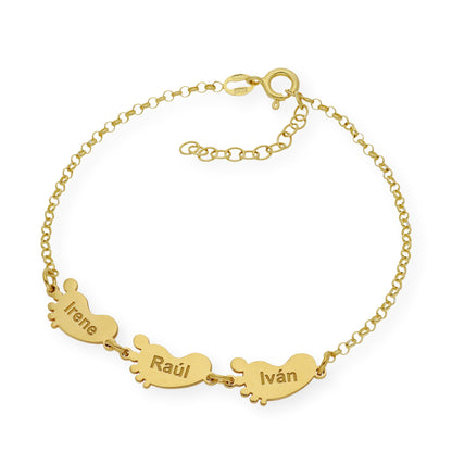 Pulsera "Mis pequeños" Pies con Nombres en Plata 925 y Baño de Oro Rosa 18K
