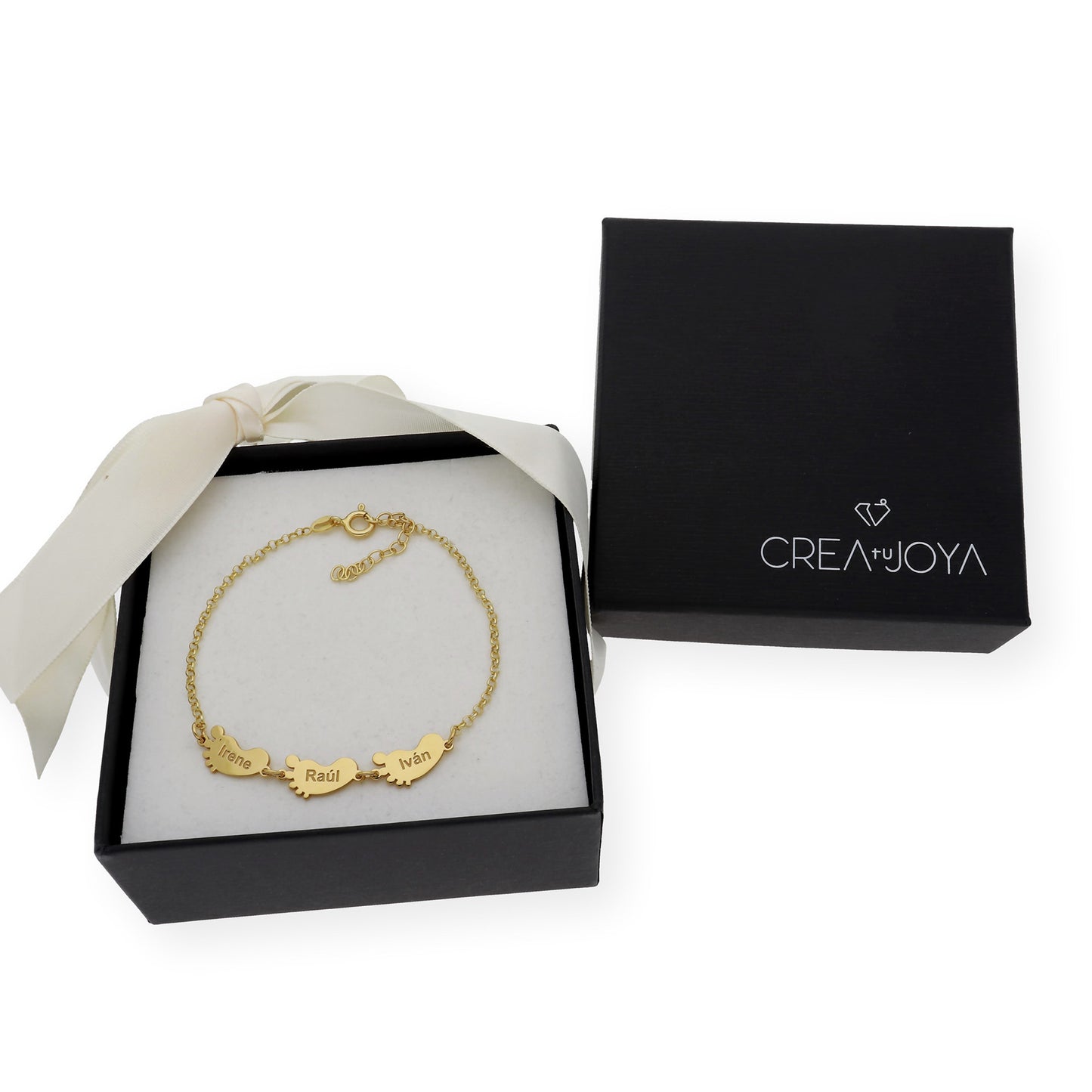 Pulsera "Mis pequeños" Pies con Nombres en Plata 925 y Baño de Oro Rosa 18K