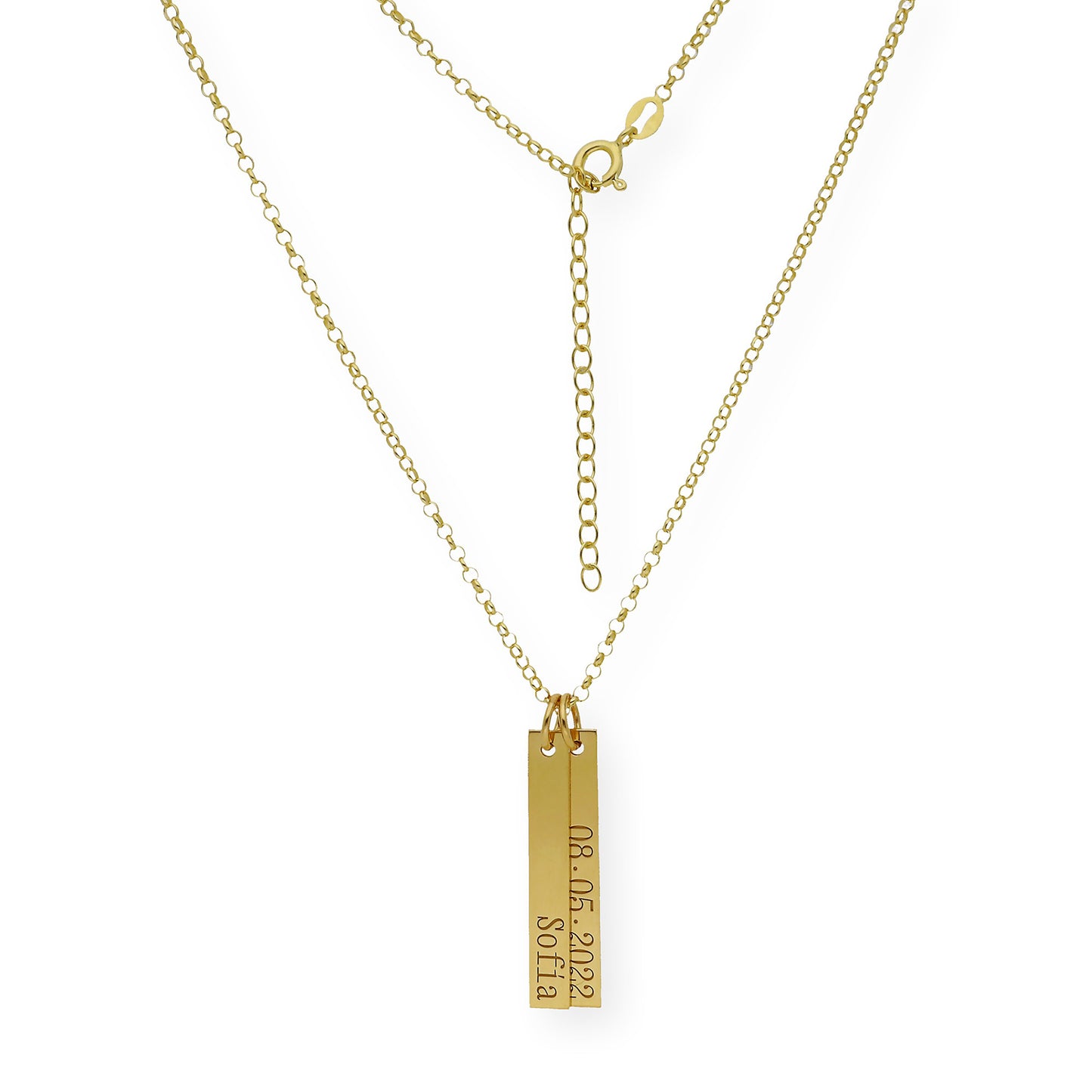 Colgante Ellen Placas Personalizables en Plata 925 con Baño de Oro 18k