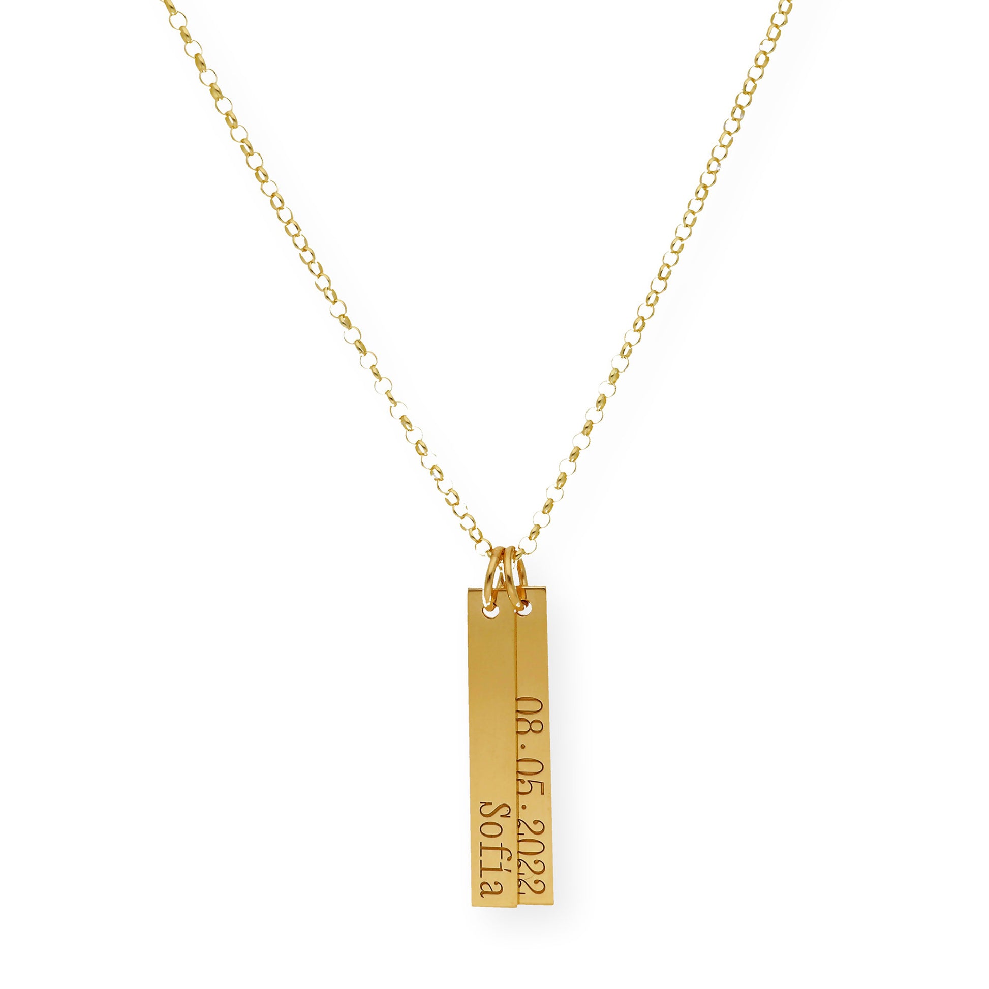 Colgante Ellen Placas Personalizables en Plata 925 con Baño de Oro 18k