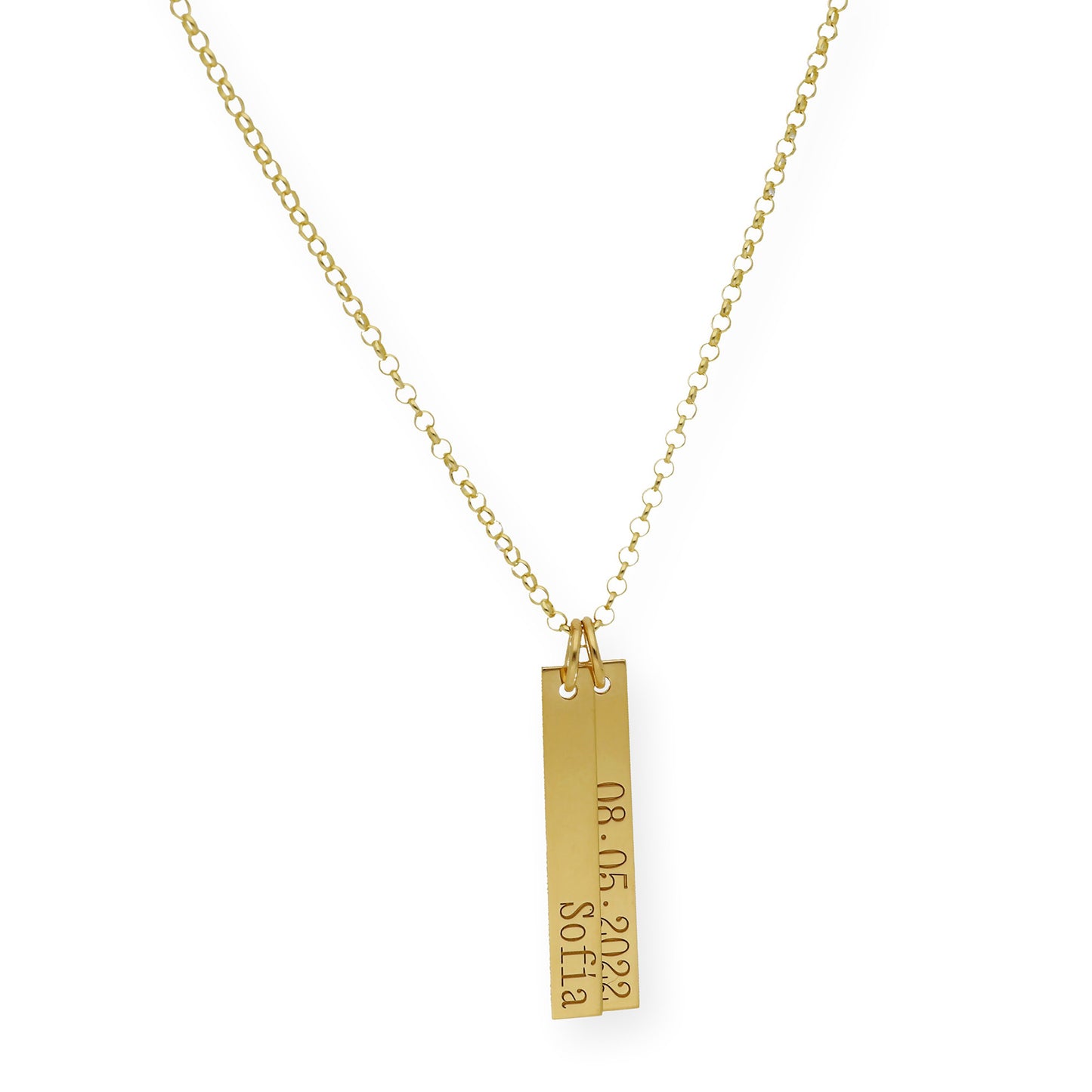 Colgante Ellen Placas Personalizables en Plata 925 con Baño de Oro 18k