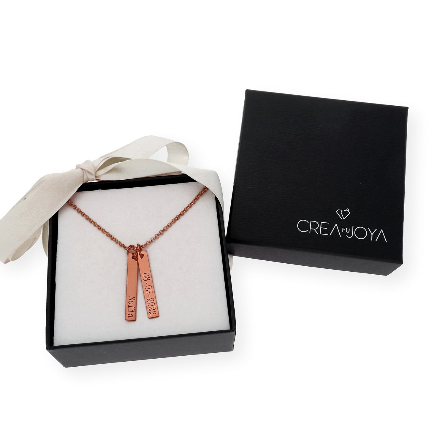 Colgante Ellen Placas Personalizables en Plata 925 con Baño de Oro Rosa 18k