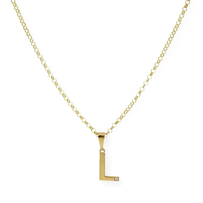 Colgante Inicial con Diamante en Plata 925 y Baño de Oro 18k