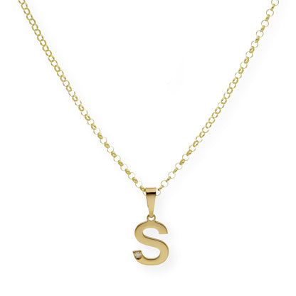 Colgante Inicial con Diamante en Plata 925 y Baño de Oro 18k