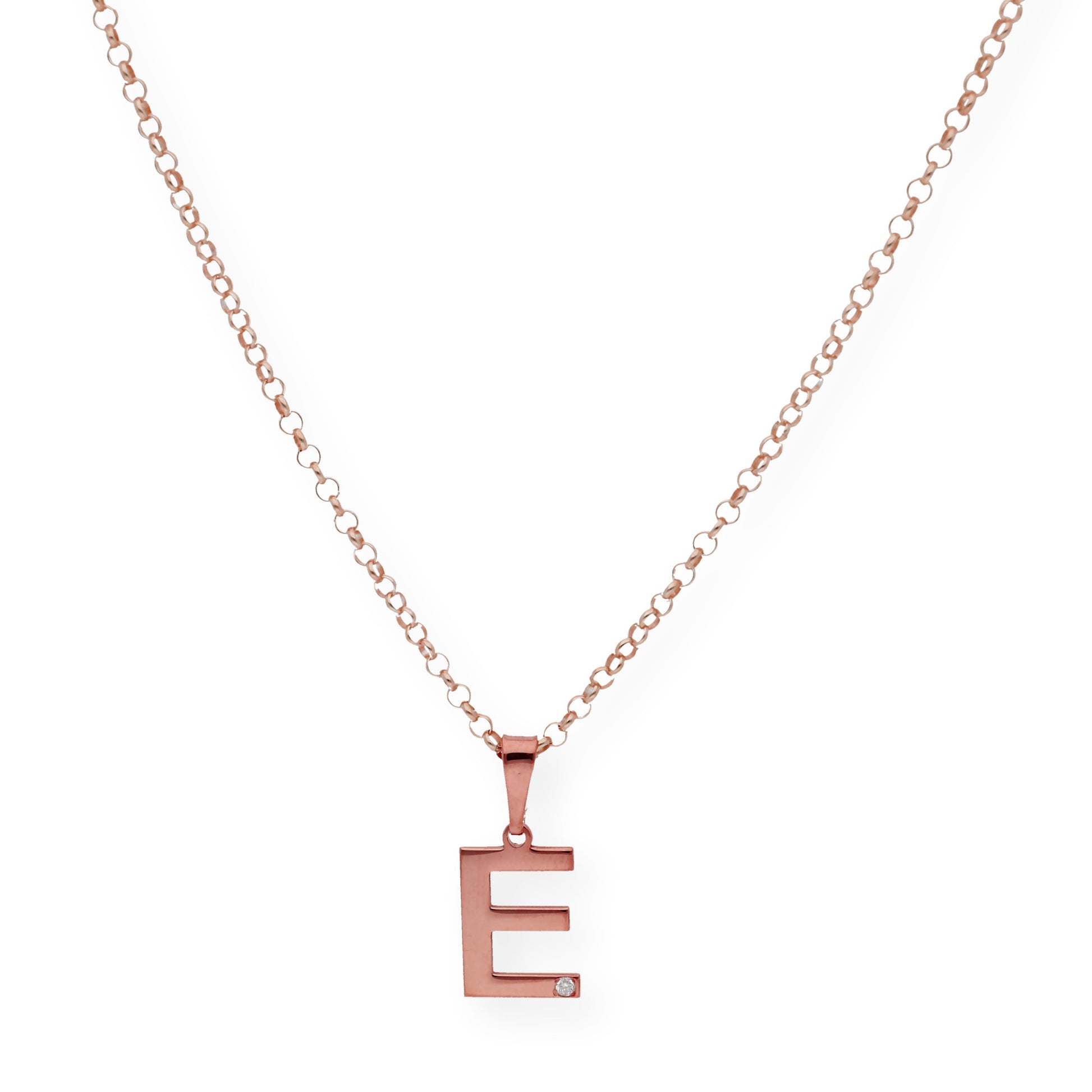 Colgante Inicial con Diamante en Plata 925 y Baño de Oro Rosa 18k
