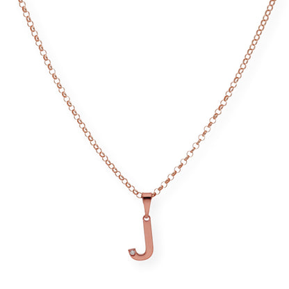 Colgante Inicial con Diamante en Plata 925 y Baño de Oro Rosa 18k