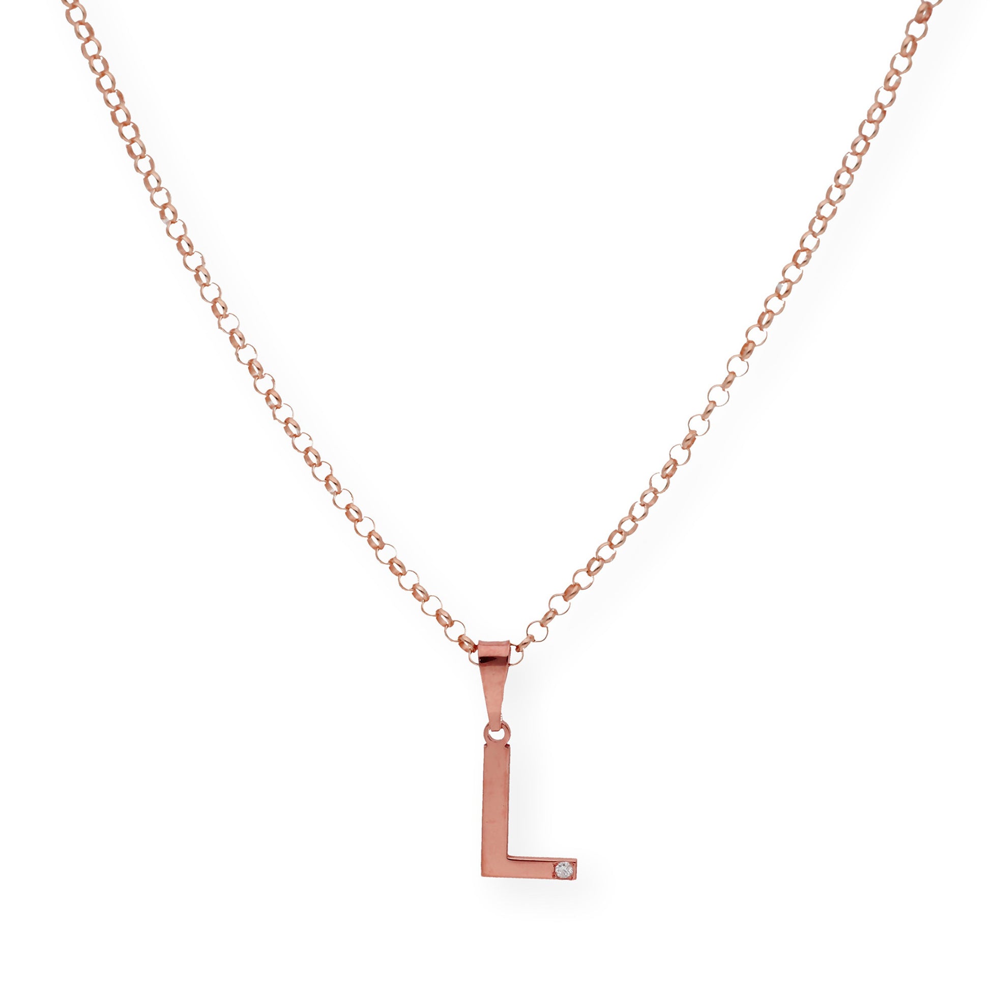 Colgante Inicial con Diamante en Plata 925 y Baño de Oro Rosa 18k
