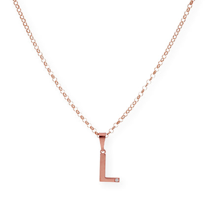 Colgante Inicial con Diamante en Plata 925 y Baño de Oro Rosa 18k