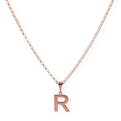Colgante Inicial con Diamante en Plata 925 y Baño de Oro Rosa 18k