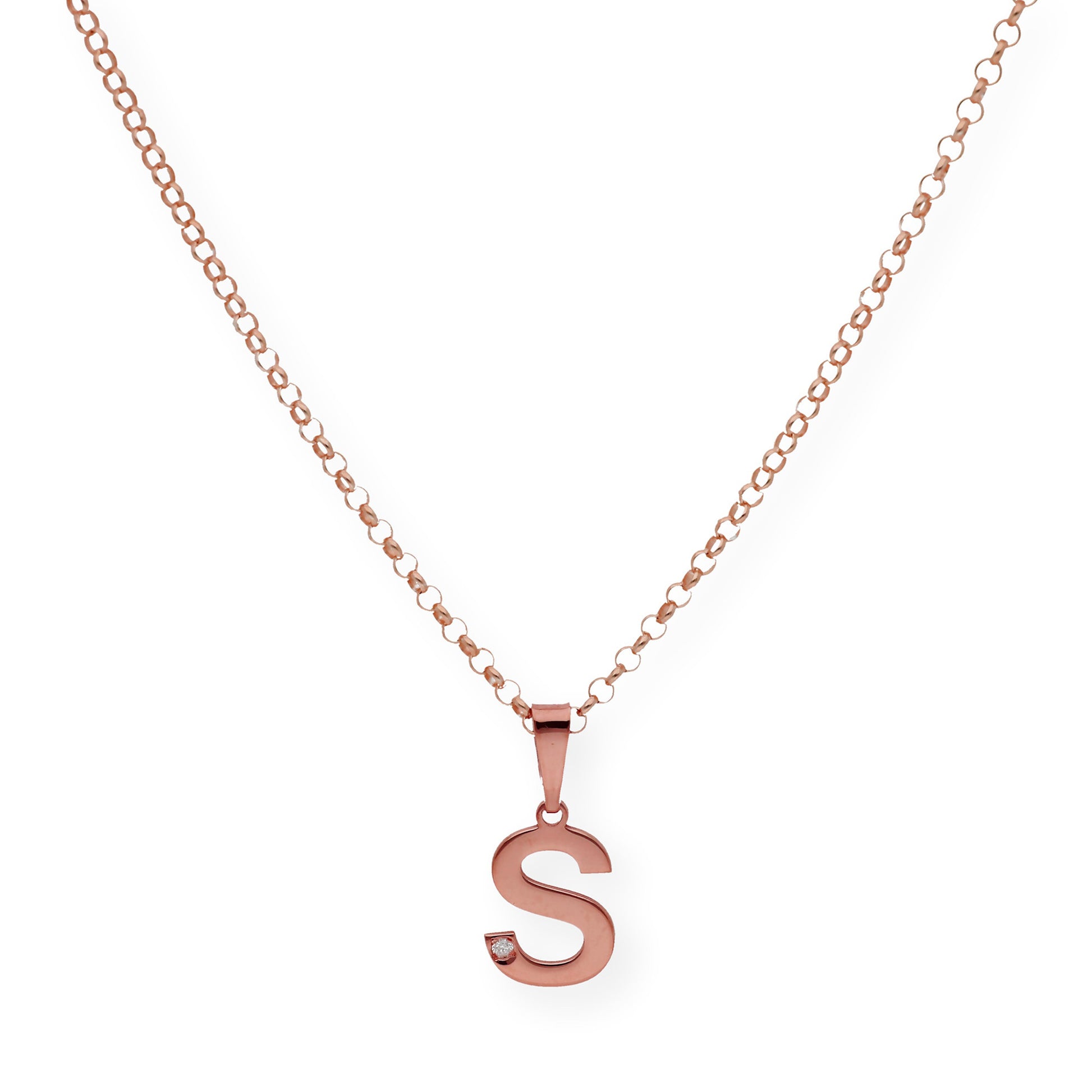 Colgante Inicial con Diamante en Plata 925 y Baño de Oro Rosa 18k