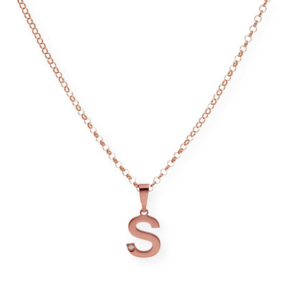Colgante Inicial con Diamante en Plata 925 y Baño de Oro Rosa 18k