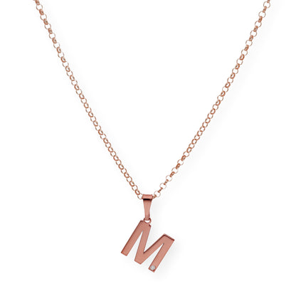 Colgante Inicial con Diamante en Plata 925 y Baño de Oro Rosa 18k
